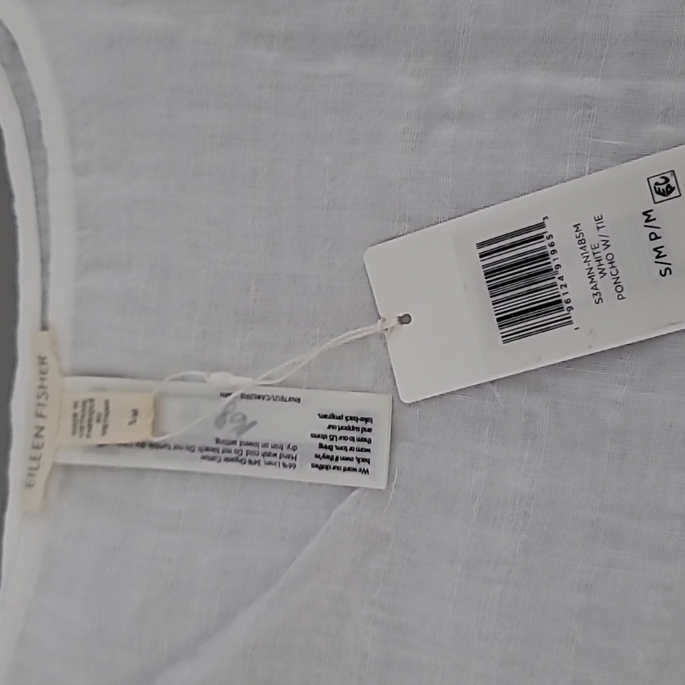 Eileen Fisher Women's White Poncho With Tie S/M - Picture 8 of 8